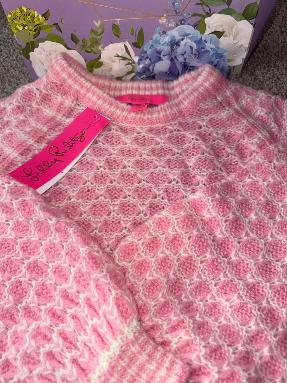 Lilly Pulitzer Pink & White Honeycomb Crew Sweater